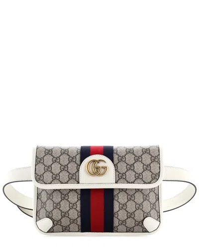 Gucci Brown Gg Coated Canvas Ophidia Flap Belt Bag With (authentic Pre-loved)