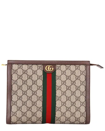 Gucci Brown Gg Coated Canvas Ophidia Pouch Medium (authentic Pre-loved)