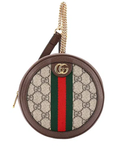 Pre-owned Gucci Brown Gg Coated Canvas Ophidia Round Backpack Mini (authentic Pre-loved)