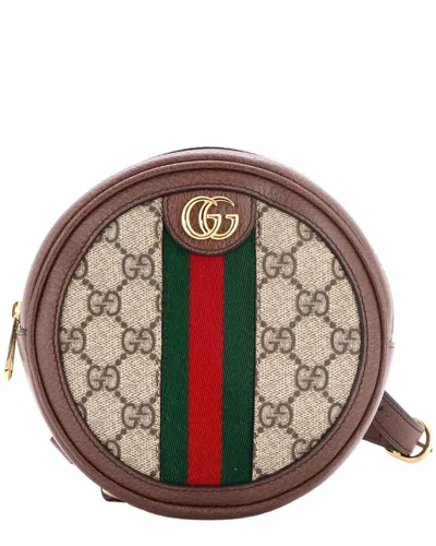 Pre-owned Gucci Brown Gg Coated Canvas Ophidia Round Backpack Mini (authentic Pre-loved)