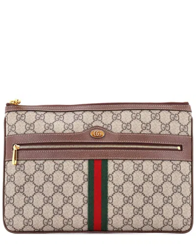 Gucci Brown Gg Coated Canvas Ophidia Zip Pouch Large (authentic Pre-loved) In Pink