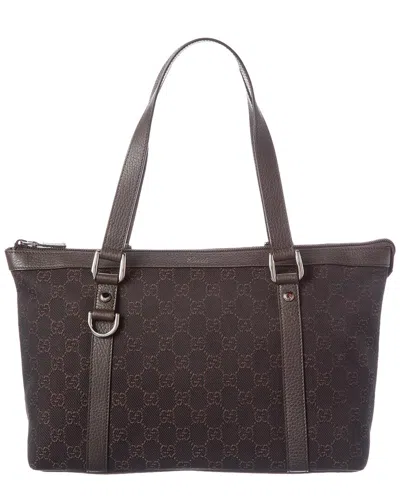 Gucci Brown Gg Denim & Leather Abbey Zip Tote (authentic Pre-loved)