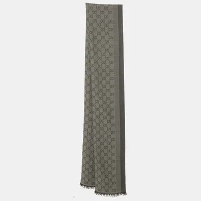 Pre-owned Gucci Brown Gg Jacquard Wool Blend Stole