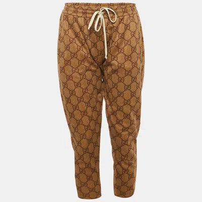 Pre-owned Gucci Brown Gg Jersey Drawstring Trackpants M