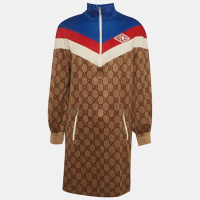 Pre-owned Gucci Brown Gg Jersey Short Dress Xl