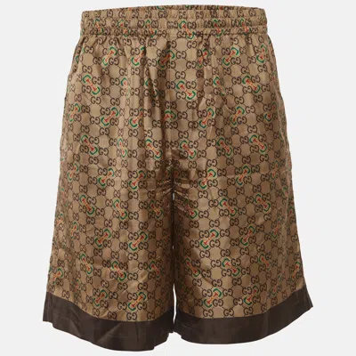 Pre-owned Gucci Brown Gg Print Silk Shorts L