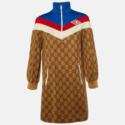 Pre-owned Gucci Brown Gg Print Technical Jersey Mini Dress S