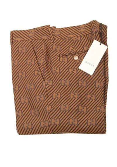 Pre-owned Gucci Brown Gg Signature Trousers Size 46 It / 30 U.s.