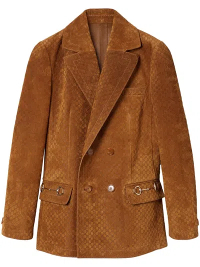 Gucci Brown Gg Suede Double-breasted Jacket