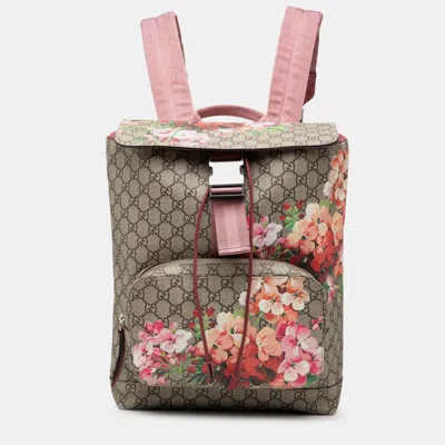 Pre-owned Gucci Brown Gg Supreme Blooms Single Buckle Backpack