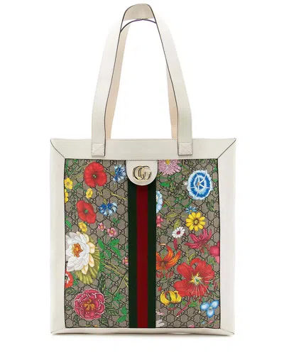 Gucci Brown Gg Supreme Canvas Flora Ophidia Vertical Shopping Tote (authentic Pre-loved)