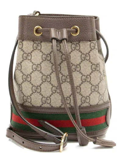 Gucci Brown Gg Supreme Canvas Ophidia Mini Bucket Bag (authentic Pre-loved)