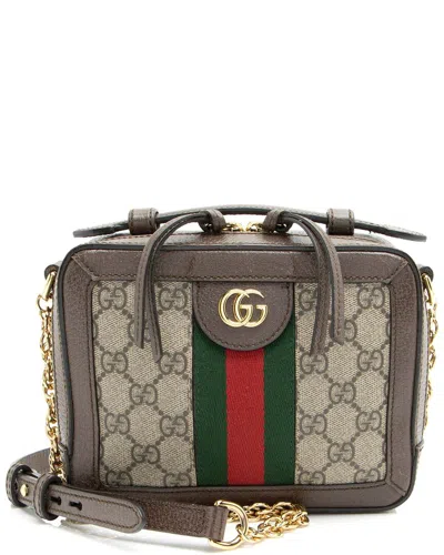 Gucci Brown Gg Supreme Canvas Ophidia Top Handle Mini Chain Shoulder Bag (authentic Pre-loved)
