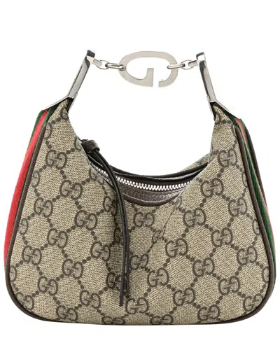 Gucci Brown Gg Supreme Canvas Textured Dollar Web Mini Attache Bag New Acero  (authentic )