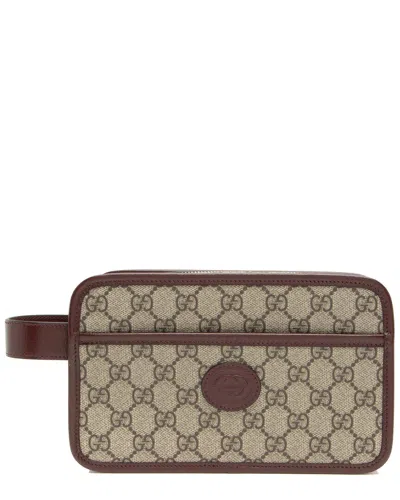 Gucci Brown Gg Supreme Canvas Toiletry Travel Pouch (authentic Pre-loved)