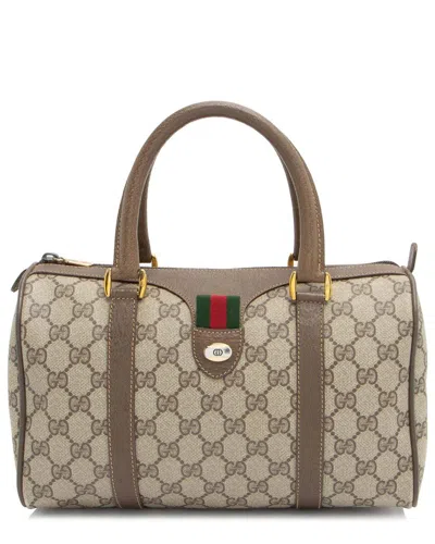 Gucci Brown Gg Supreme Canvas Web Boston Bag (authentic Pre-loved)