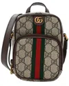 Gucci Ophidia Web Mini Canvas Messenger Bag In Brown