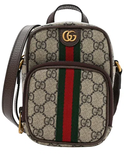 Gucci Ophidia Web Mini Canvas Messenger Bag In Brown