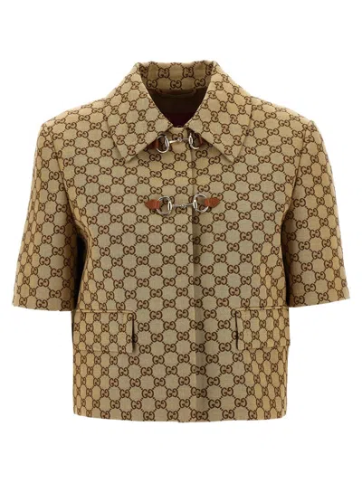 GUCCI BROWN GG SUPREME CROPPED JACKET