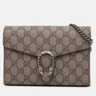 Pre-owned Gucci Brown Gg Supreme Dionysus Chain Wallet