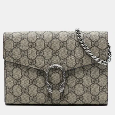 Pre-owned Gucci Brown Gg Supreme Dionysus Chain Wallet