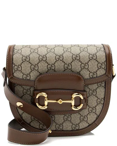 Gucci Brown Gg Supreme Horsebit 1955 Mini Rounded Shoulder Bag (authentic Pre-  Loved)
