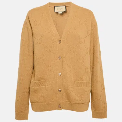 Pre-owned Gucci Brown Gg Supreme Jacquard Knit Long Sleeve Cardigan M