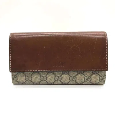 Pre-owned Gucci Brown Gg Supreme Leather Long Wallet (bi-fold) ()