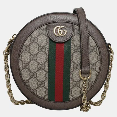Pre-owned Gucci Brown Gg Supreme Mini Ophidia Shoulder Bag