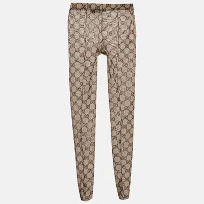 Pre-owned Gucci Brown Gg Supreme Print Mesh Tights S
