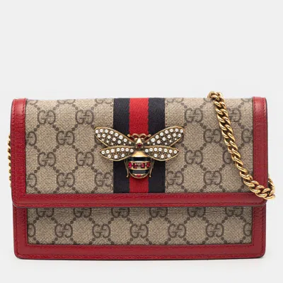 Pre-owned Gucci Brown Gg Supreme Queen Margaret Wallet On Chain