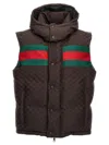 Gucci Dark Brown Gg Polyester Blend Sleeveless Down Jacket In Brown