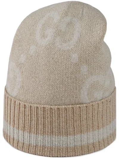 Gucci Gg Damier-jacquard Cashmere Beanie In Brown