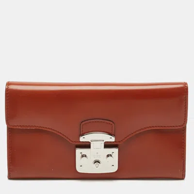 Pre-owned Gucci Brown Glazed Leather Lady Lock Continental Wallet