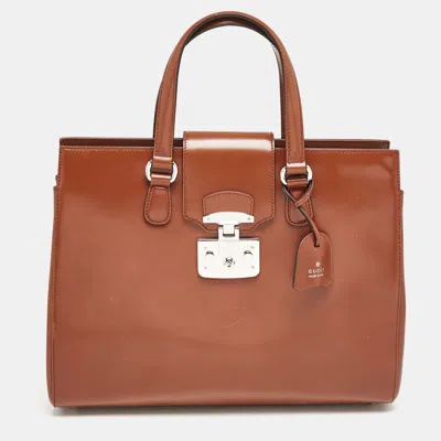 Pre-owned Gucci Brown Glazed Leather Large Lady Lock Top Handle Bag