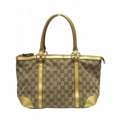 Pre-owned Gucci Brown Gold Canvas Leather Tote Bag () In Brown, Gold