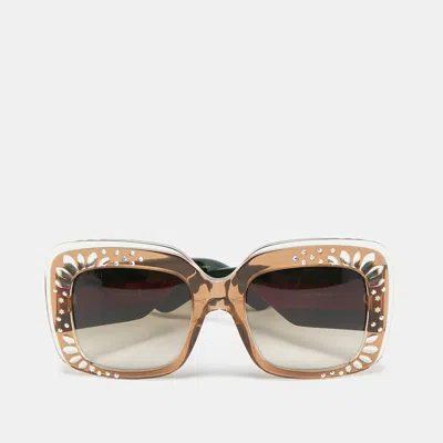 Pre-owned Gucci Brown Gradient Gg3862/s Crystals Web Oversized Sunglasses