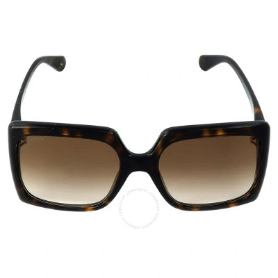 Gucci Brown Gradient Square Ladies Sunglasses Gg0876s 002 60 In Shiny Dark Havana