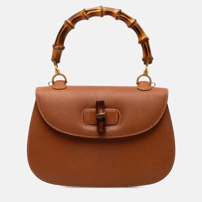 Pre-owned Gucci Brown Grained Calfskin Bamboo Night