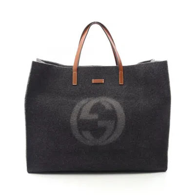 Pre-owned Gucci Brown Gray Felt Leather Tote Bag ()