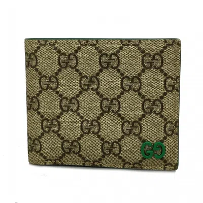 Pre-owned Gucci Brown Green Pvc Wallet (bi-fold) () In Brown, Green