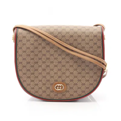 Pre-owned Gucci Brown Green Red Color Coated Canvas Leather Shoulder Bag ()
