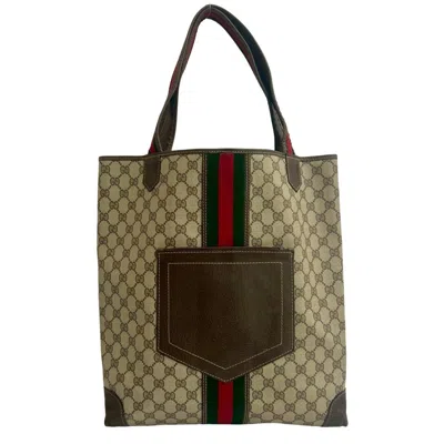 Pre-owned Gucci Brown Green Red Color Leather Pvc Handbag Tote Bag ()