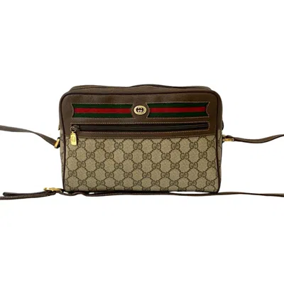Pre-owned Gucci Brown Green Red Color Leather Pvc Pochette Shoulder Bag ()