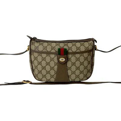 Pre-owned Gucci Brown Green Red Color Leather Pvc Pochette Shoulder Bag ()