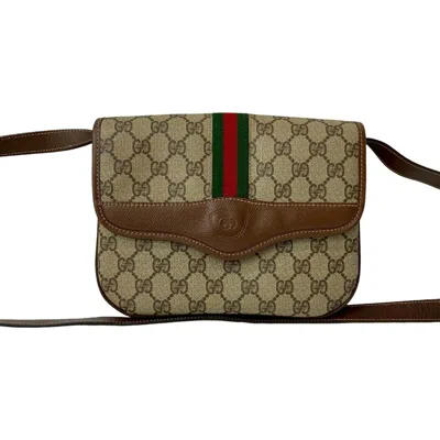 Pre-owned Gucci Brown Green Red Color Leather Pvc Pochette Shoulder Bag ()