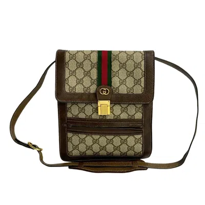 Pre-owned Gucci Brown Green Red Color Leather Pvc Pochette Shoulder Bag ()