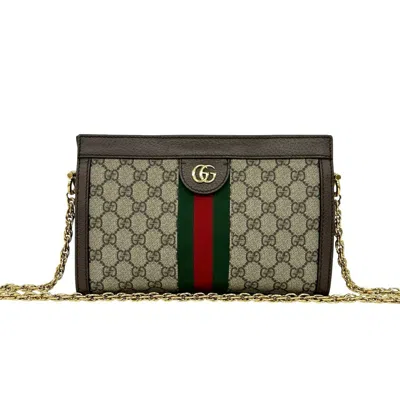 Pre-owned Gucci Brown Green Red Color Leather Pvc Pochette Shoulder Bag ()