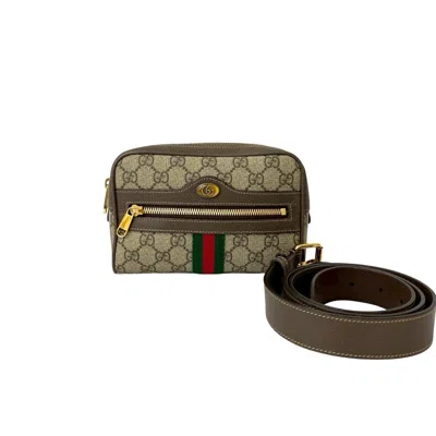 Pre-owned Gucci Brown Green Red Color Leather Pvc Shoulder Bag Sling Bag ()
