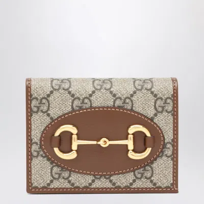 Gucci Brown  Horsebit 1955 Card Holder In Sand
